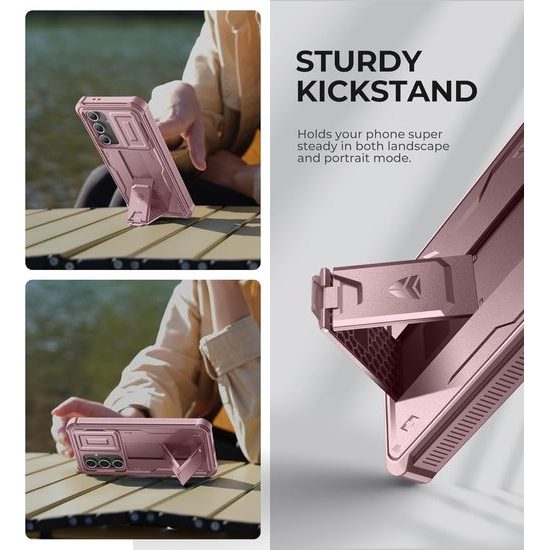 Dexnor 360 Kickstand Camprotector Θήκη Samsung Galaxy S24 FE, Ροζ