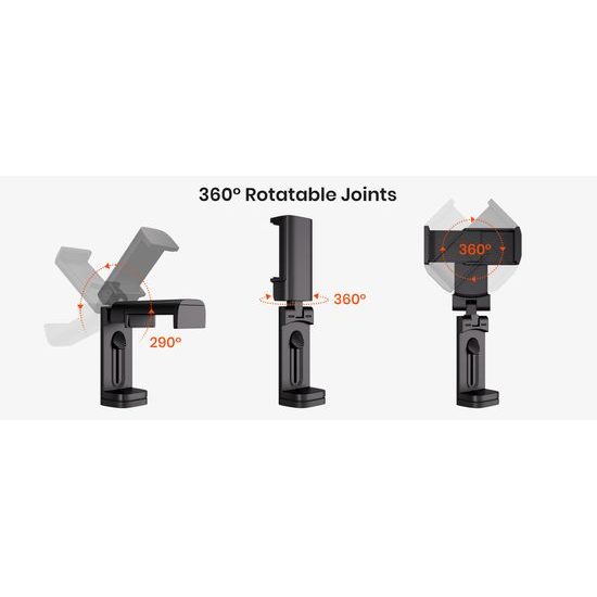 360° Καθολική περιστρεφόμενη αναδιπλούμενη βάση τηλεφώνου για ταξίδια με τοποθέτηση σε τραπεζάκι, κάθισμα και επιφάνεια, μαύρη