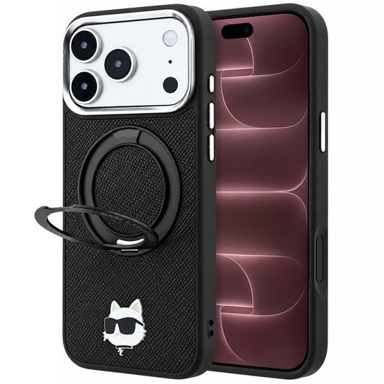 Karl Lagerfeld Leather Ring Stand 360 KC Pin MagSafe ümbris iPhone 17 Pro Max / 18 Pro Max – must