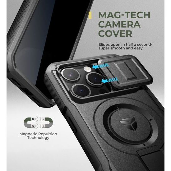 Dexnor Privacy MagSafe Kickstand Camprotector tok iPhone 15 Pro, fekete