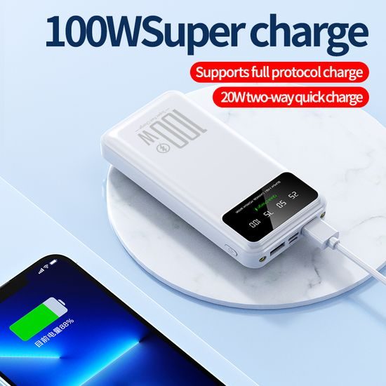 Powerbank 20000mAh mit 100W Super Charge und QC3.0 - LED-Licht - Weiß