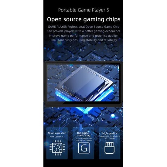 HC800 Premium φορητή κονσόλα παιχνιδιών με 7" HD IPS οθόνη, μαύρη