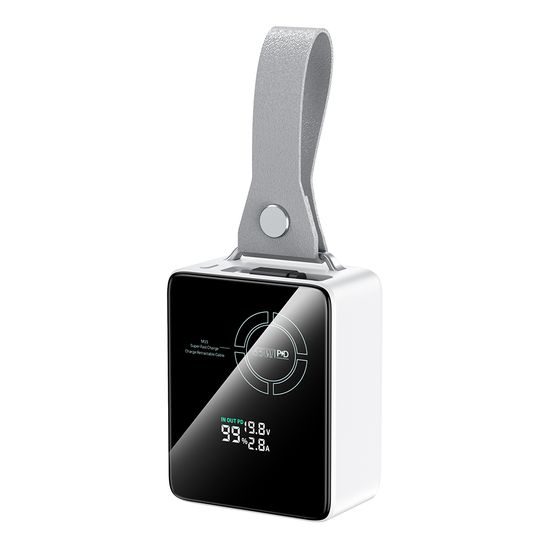 Powerbank για laptops 65W PD με συρόμενο καλώδιο USB-C και ψηφιακή οθόνη, 20000 mAh, λευκό