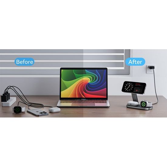 Ασύρματος Φορτιστής MagSafe 3σε1 Qi2.2 25W, αναδιπλούμενος, λευκός