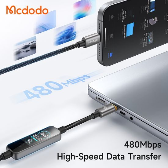 Mcdodo Datenkabel mit TFT-Display (CA-8750) USB-C auf USB-C, 240 W, 1,2 m - Schwarz
