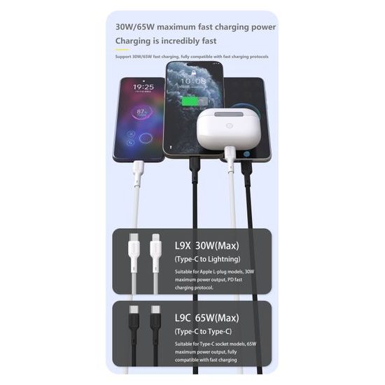 Dudao L9X USB-C auf Lightning Kabel für iPhone & iPad - 30W Schnellladekabel - 1m - Schwarz