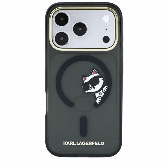 Karl Lagerfeld IML Peekaboo Print Case für iPhone 17 Pro / 18 Pro - MagSafe kompatibel mit Metallrahmen - Schwarz