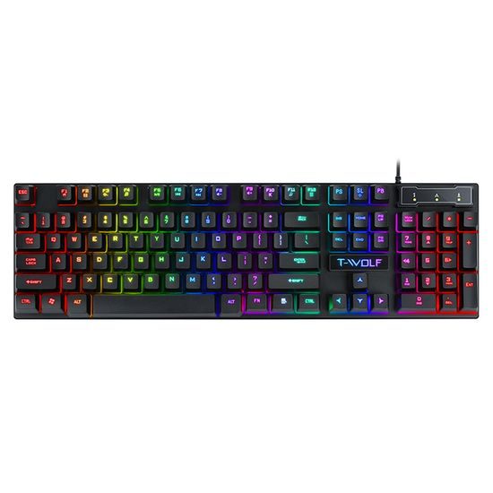 Klawiatura gamingowa T-WOLF T20, podświetlenie RGB, pełnowymiarowa, USB (układ EN)