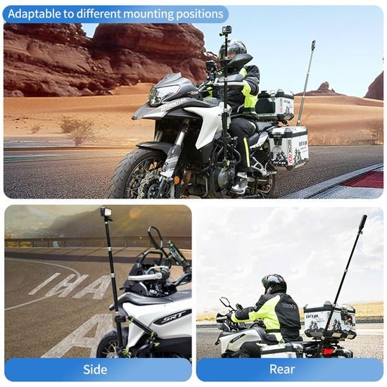 LanParte PMH-C3 supporto telescopico per fotocamere 360° e action cam per moto, 1,5 m, fissaggio a 3 punti, sistema a sgancio rapido