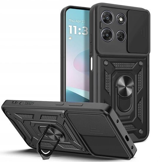 Tech-Protect CamShield Pro Schutzhülle für Motorola Moto G67 / G77 - Hybrid Case mit Kameraschutz und 360° Ring - Schwarz