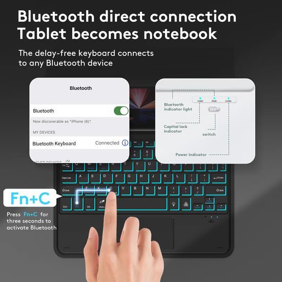 JP Μαγνητική θήκη με Bluetooth πληκτρολόγιο, touchpad, φωτισμό και βάση για stylus, Samsung Galaxy Tab S6 Lite, μαύρη