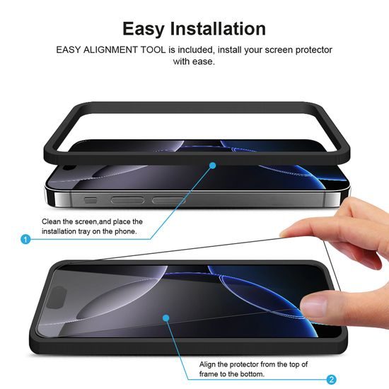 JP Long Pack Szkło hartowane, 3 szkła na telefon z aplikatorem, iPhone 16 Pro Max