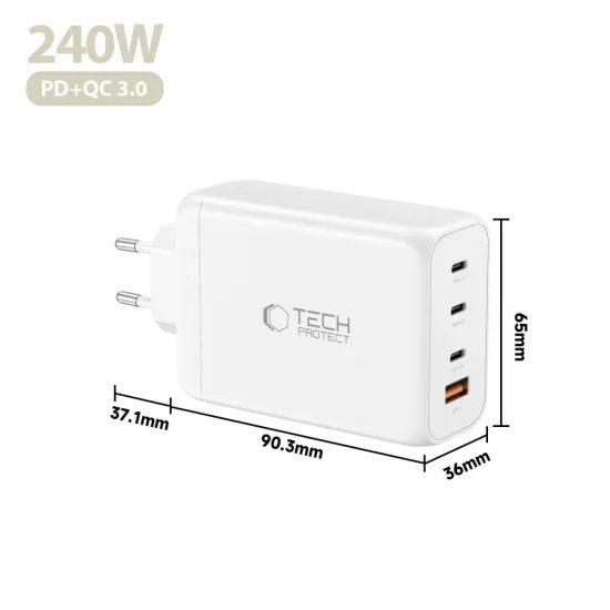 Tech-Protect NC240W-GAN φορτιστής 4 θυρών, PD 240W / QC3.0, λευκός