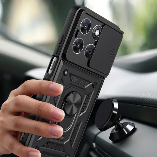 Tech-Protect CamShield Pro Schutzhülle für Motorola Moto G67 / G77 - Hybrid Case mit Kameraschutz und 360° Ring - Schwarz