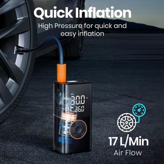 Techsuit (AI1) Kabelloser Kompressor GoInflate mit LED-Taschenlampe - 4000 mAh Akku - Digitaler Luftkompressor für Auto, Motorrad, Fahrrad - 150 PSI - Schwarz