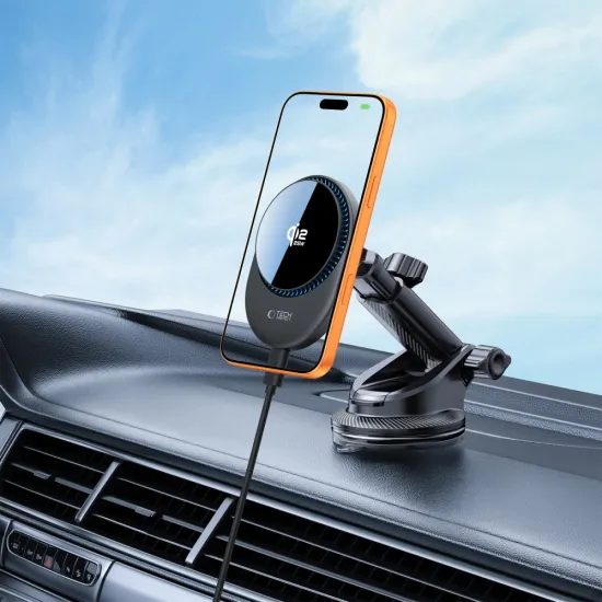 Tech-Protect V21 magnetický MagSafe držák s bezdrátovým nabíjením, 25 W Qi2.2, černý