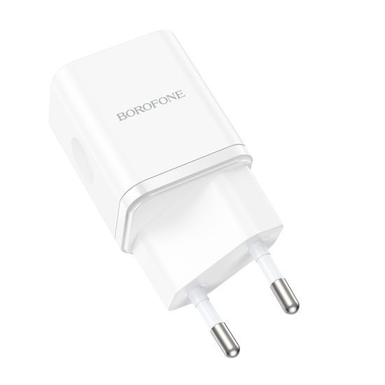 Încărcător Borofone BN7, USB + USB-C, QC 3.0, PD 20W, alb