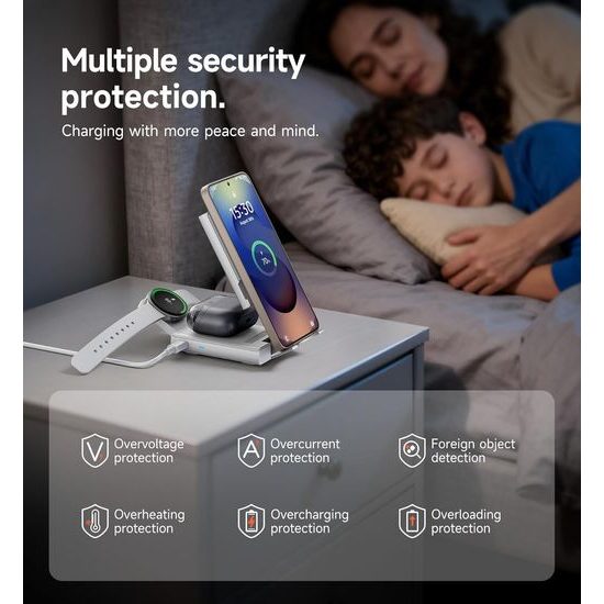 Suritch 3σε1 αναδιπλούμενος ασύρματος σταθμός φόρτισης για συσκευές Samsung, λευκός