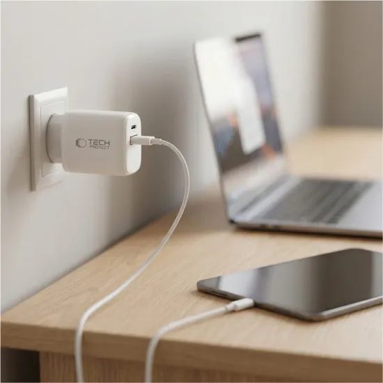 Tech-Protect NCA65W-GAN Caricatore 2 porte PD 65 W / QC 3.0, bianco
