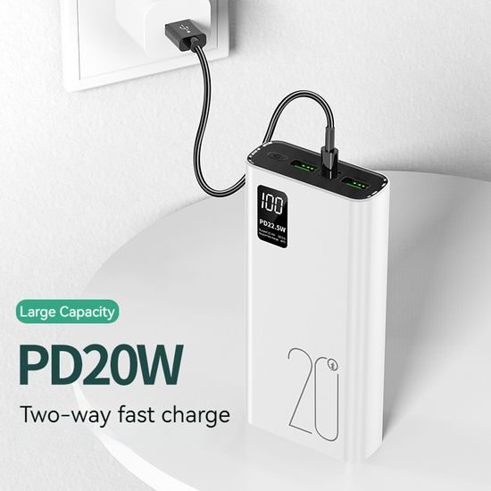 Powerbanka 20000mAh, PD 22,5W, QC3.0, bílá