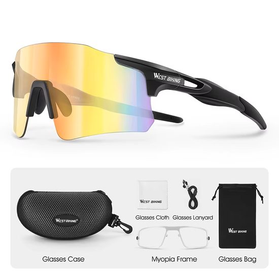 West Biking Photochromatische Fahrradbrille mit UV-Schutz - Sportbrille für Radfahren, Laufen und Outdoor - Schwarz