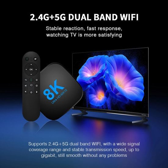 MX10 8K Smart TV Box z Android 14 (4 GB RAM / 32 GB)