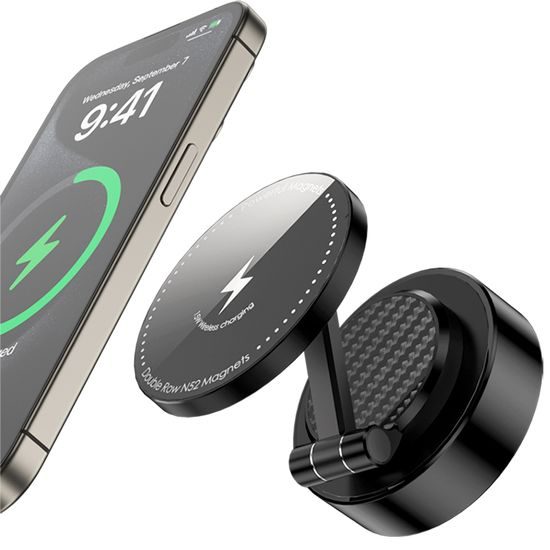 360° 15W μαγνητική ασύρματη βάση τηλεφώνου με βεντούζα και ρυθμιζόμενο βραχίονα, μαύρη, C48