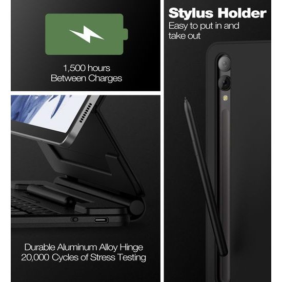 Dexnor magnetické pouzdro s klávesnicí, Samsung Galaxy Tab S7 FE / S7 Plus / S8 Plus / S9 Plus / S9 FE Plus / S10 Plus 12,4", černé