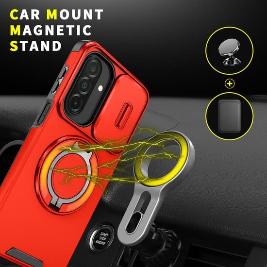 Camslide Stand Schutzhülle für Samsung Galaxy A27 - Integrierter Metallständer mit Kamera-Schiebeschutz - Rot