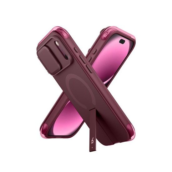Husă Suritch AirBounce Bumper MagSafe Kickstand CamProtector, iPhone 17 Pro Max / 18 Pro Max, vișiniu