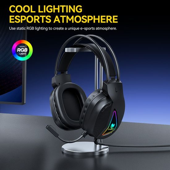 T-WOLF H160 Gaming Headset mit 3,5 mm Klinke - Stereo Kopfhörer mit Mikrofon und RGB Beleuchtung