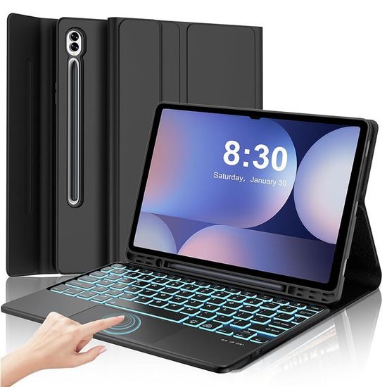 JP Μαγνητική θήκη με πληκτρολόγιο Bluetooth, touchpad, φωτισμό και βάση για stylus, Samsung Galaxy Tab S9+ / S10+ / S7 FE / S9 FE+, μαύρη