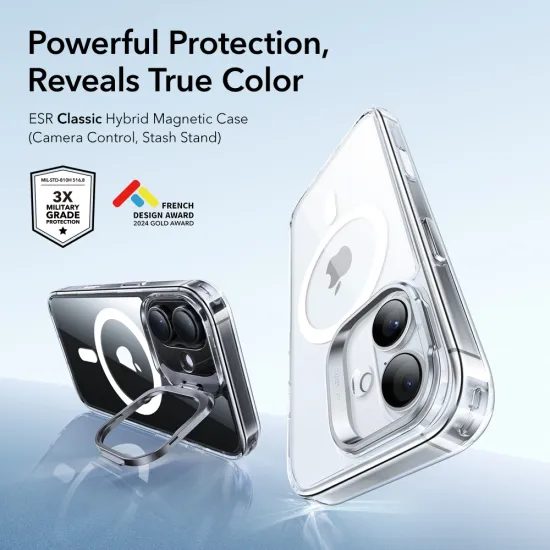ESR Classic Hybrid Hoesje - MagSafe geschikt - met Kickstand - Transparant (Anti-geel) - voor iPhone 17