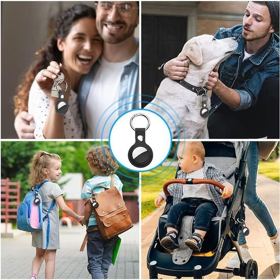 Techsuit ασφαλής δερμάτινη θήκη SLH1, για Apple AirTag, με μεταλλικό δακτύλιο, μαύρη