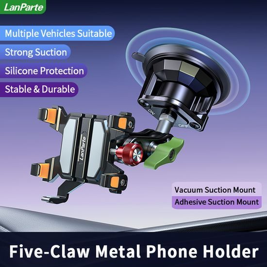LanParte RBA-T01L Supporto Metallico per Telefono da Auto con Ventosa a Vuoto e Braccio Esteso