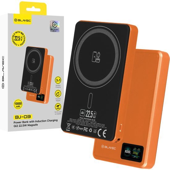 Blavec BJ-03 Slim 3u1 MagSafe powerbank USB-C, 10000mAh, 22,5W, narančasta