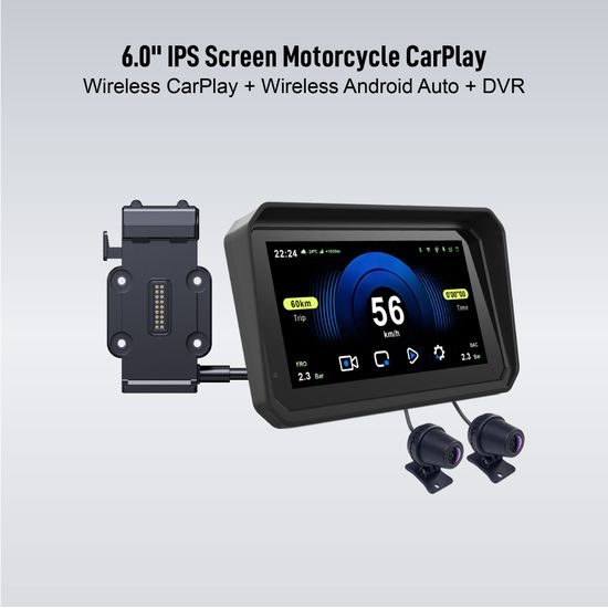 6" Motociklistički zaslon s bežičnim CarPlay i Android Auto, dvostrukom Full HD kamerom i brzootpusnim nosačem