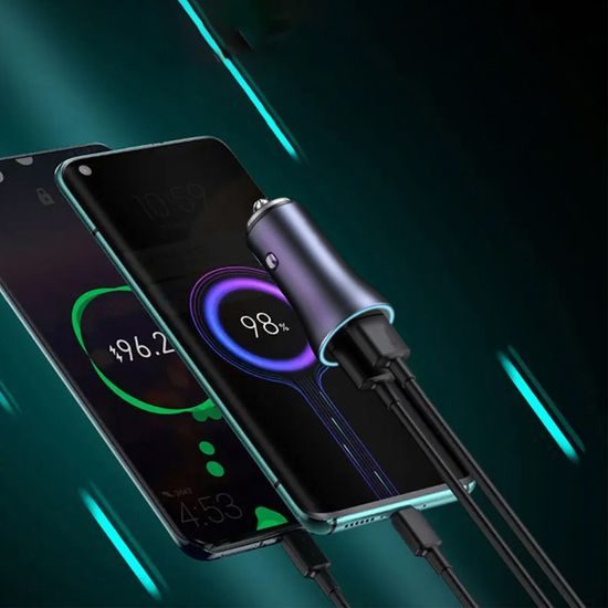 Φορτιστής αυτοκινήτου Techsuit (C3), USB + USB-C, γκρι