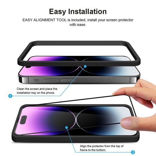 JP 3D sklo s inštalačným rámom, iPhone 14 Pro MAX, čierne