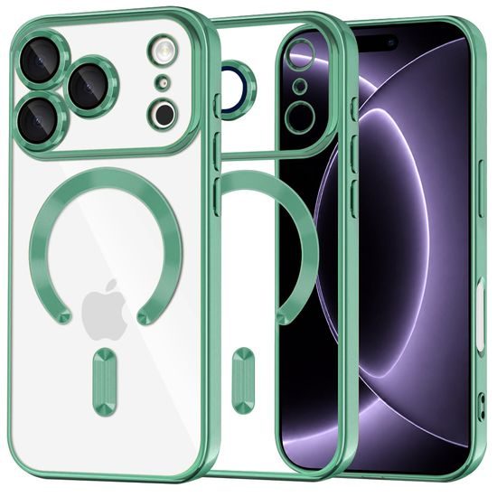 iPhone 17 Pro / 18 Pro vāciņš – Techsuit Luxury Crystal MagSafe – zaļš