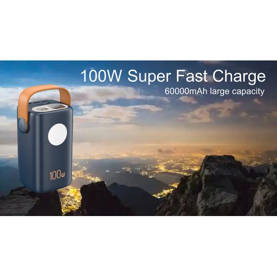 Powerbanka για φορητούς υπολογιστές και outdoor 60.000 mAh, 100W + 30W PD, ισχυρό φως LED, μαύρη