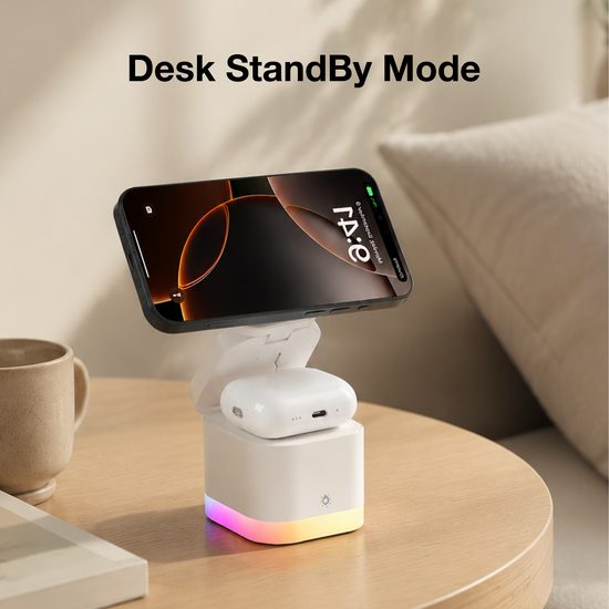 3-in-1 magnētiskais bezvadu lādētājs ar RGB apgaismojumu
