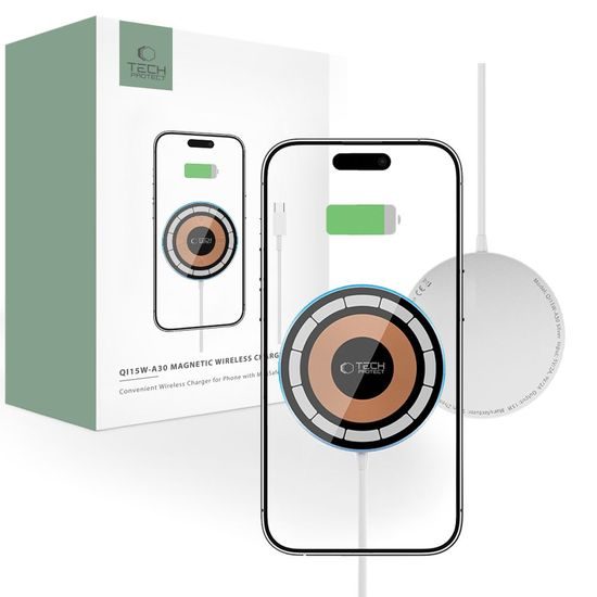 Tech-Protect QI15W-A30 Magnetická bezdrôtová nabíjačka MagSafe, biela