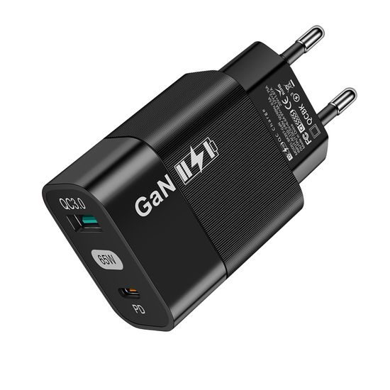 Techsuit φορτιστής GaN 65W, USB + USB-C, μαύρο