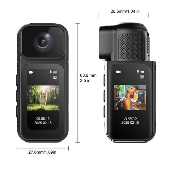 Mini sportovní kamera 2.7K s otočným objektivem a magnetickým uchycením, černá