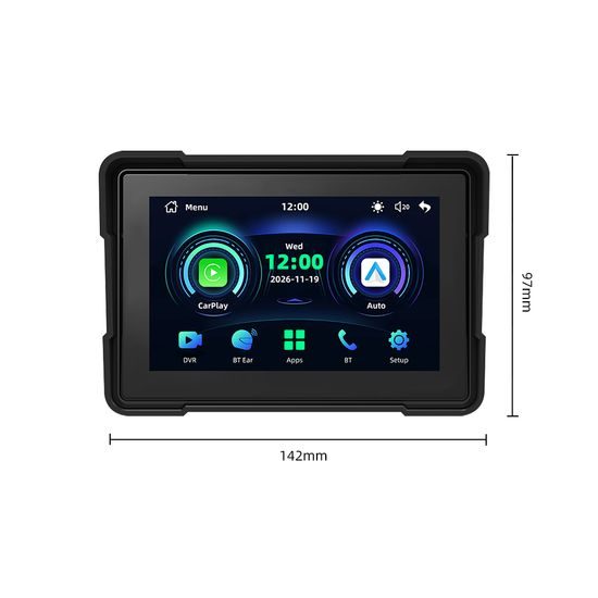 5" Motorfiets Display met Draadloze Apple CarPlay, Android Auto + DVR Camera's
