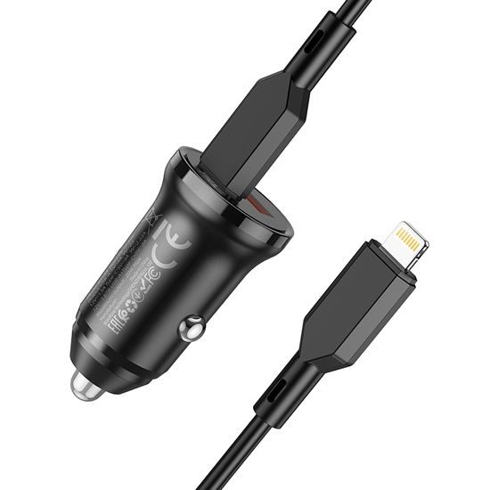 Borofone BZ18A autós töltő - USB-C + USB - PD 20W QC 3.0 18W USB-C-vel - Lightning kábel, fekete