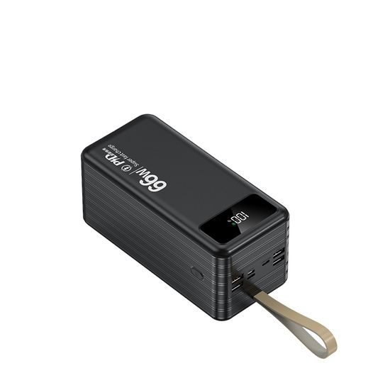 Power Bank 60.000 mAh, PD66W, 2.1A, 4 ενσωματωμένα καλώδια + LED φως, μαύρο