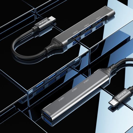 Dudao HUB A16T, 4v1, USB-C - 4x USB-A (3x USB2.0 / USB3.0), 6,3 cm, černý