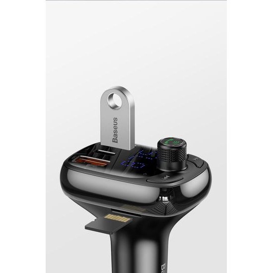 Baseus FM vysílač typ T, Bluetooth 5.0, 2xUSB, USB-C, PD, QC 3.0, microSD